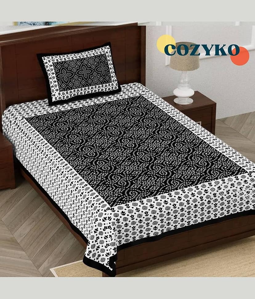 COZYKO Cotton 1 Single Bedsheet with 1 Pillow Cover ( Black )