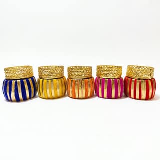 Decorative Handcrafted Silk-Wrapped Diya Holders (Set of 5)