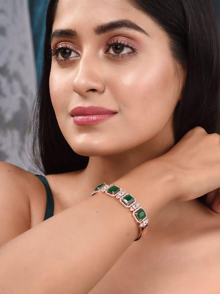 Rose Gold Plated Green Emerald Studded Statement Bracelet view 2