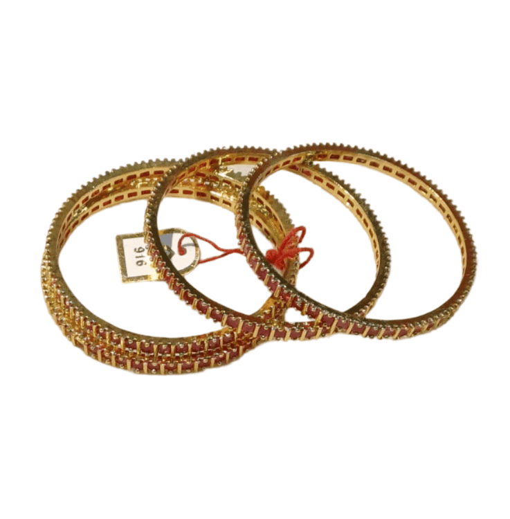 Gold Plated Ruby Stone studded Bangle Set for Women view 3