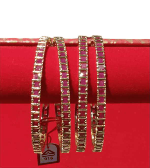 Gold Plated Ruby Stone studded Bangle Set for Women view 4