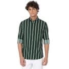 Mufti Olive & White Candy Stripe Slim Fit Casual Shirt