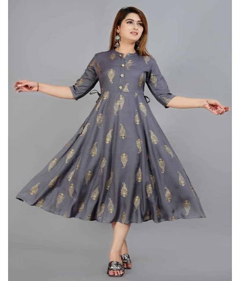 Smien - Grey Rayon Women's Anarkali Kurti ( Pack of 1 )