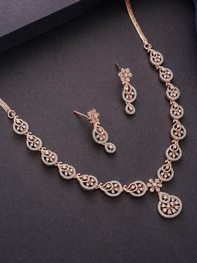 Rose Toned White AD Zircon Studded Mango Design Statement Jewellery Set view 3