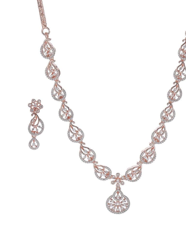 Rose Toned White AD Zircon Studded Mango Design Statement Jewellery Set view 7