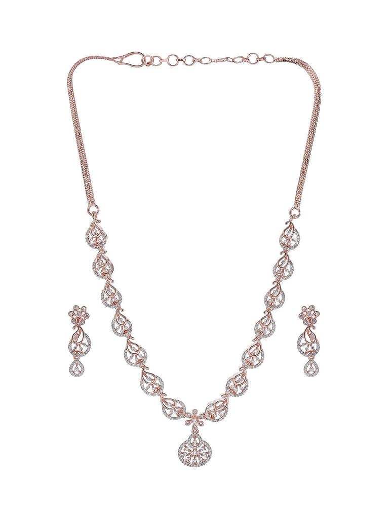 Rose Toned White AD Zircon Studded Mango Design Statement Jewellery Set view 8
