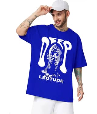 Leotude Pack of 1 Cotton Blend Oversized Fit Men's T-Shirt ( Blue )