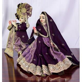 Purple and Lavender Radha Krishna Poshak with Heavy Gold Embroidery view 2
