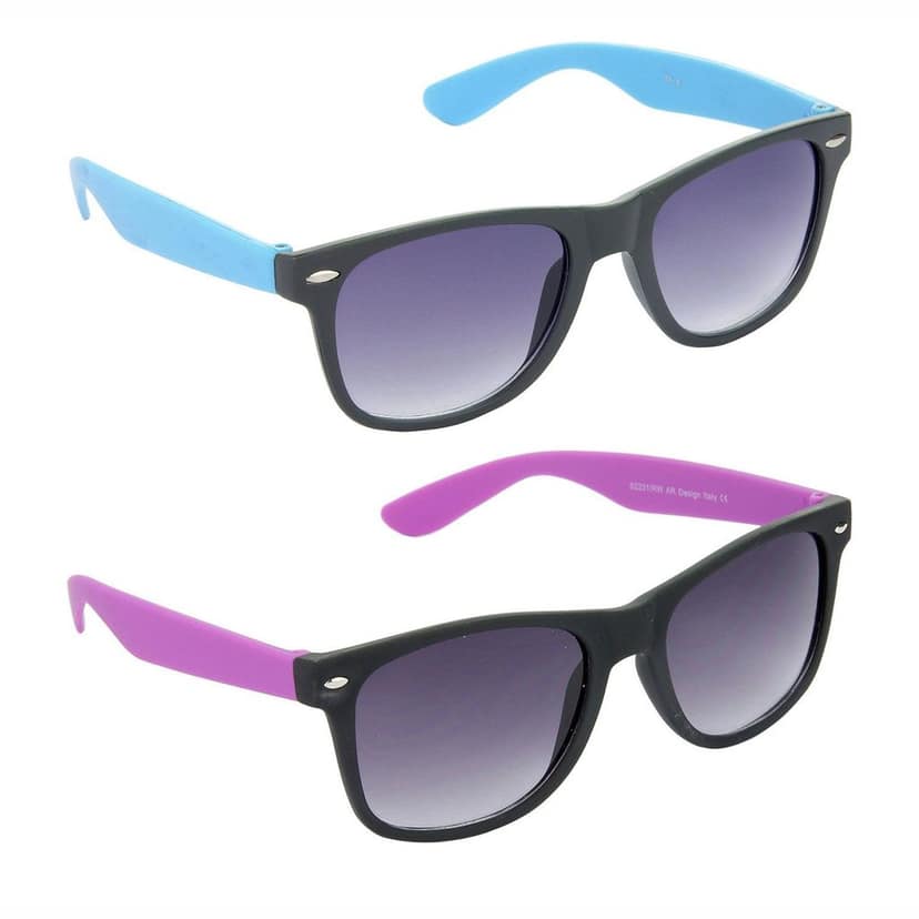 HRINKAR Men Women Boys & Girls Pilot & Rectangular Sunglasses Blue & Violet Frame, Grey & Grey Lens (Medium) Pack of - 2