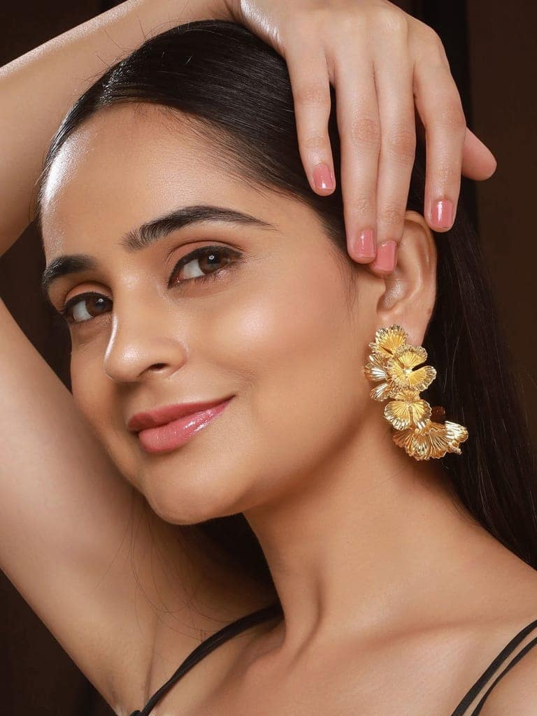 Anti-Tarnish Gold Plated Quirky Statement Hoops Earrings view 3