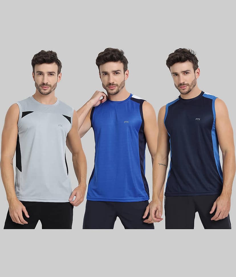 FTX Pack of 3 Polyester Basic Vest For Men ( Navy )