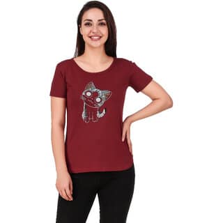Designer Cotton T shirt For Girls Women, Maroon