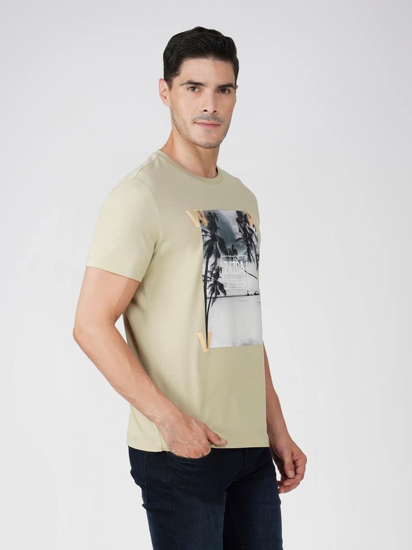 Men’s Graphic Print Cotton Tee Euro Fit-Dark Grey view 3