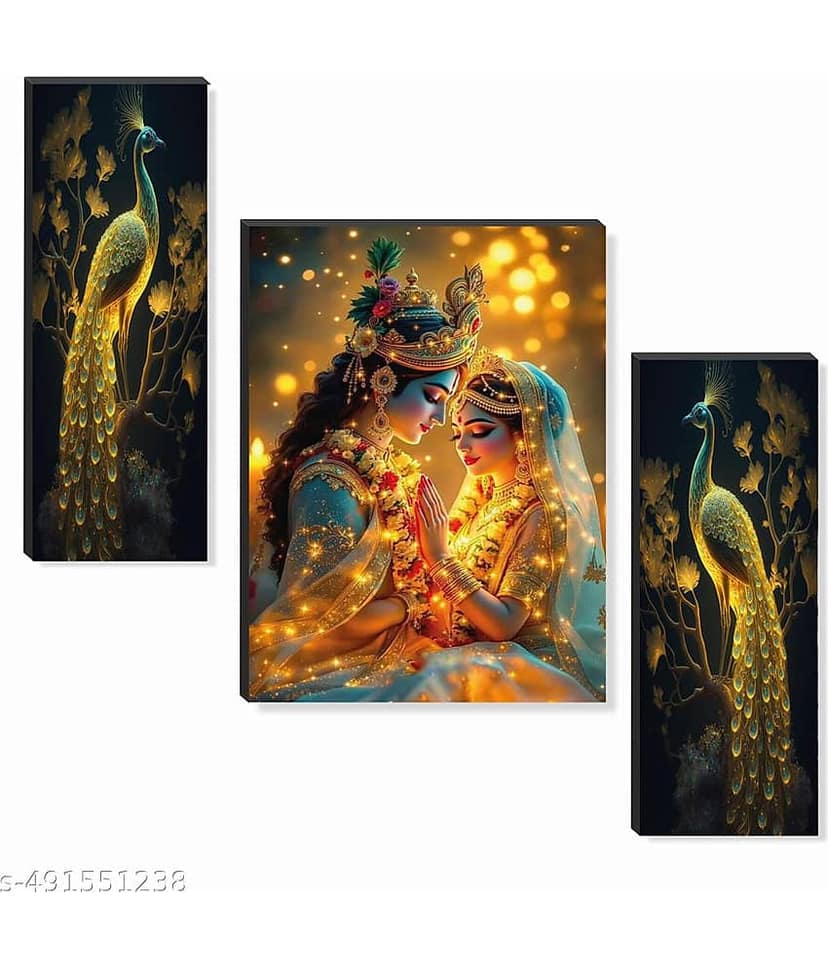 KKArt Set Of 3 Radha Krishna Wall Paintings For Wall Decoration Gift Items 12 x 18 inch