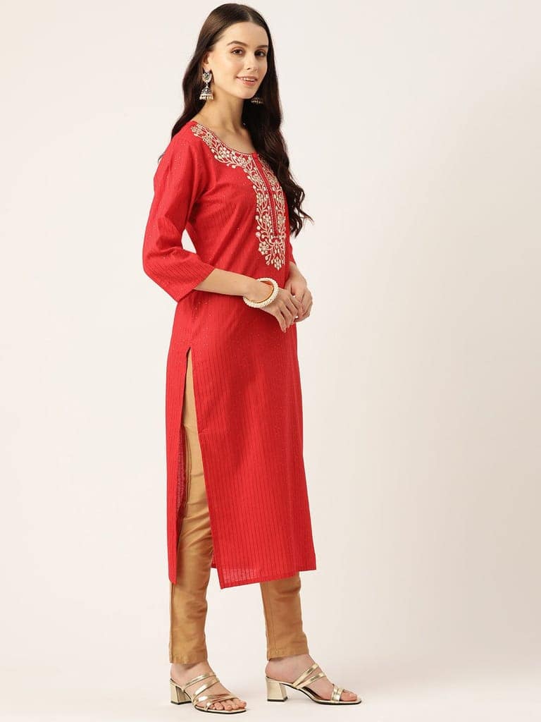 Floral Embroidered Mirror Work Kurta view 3