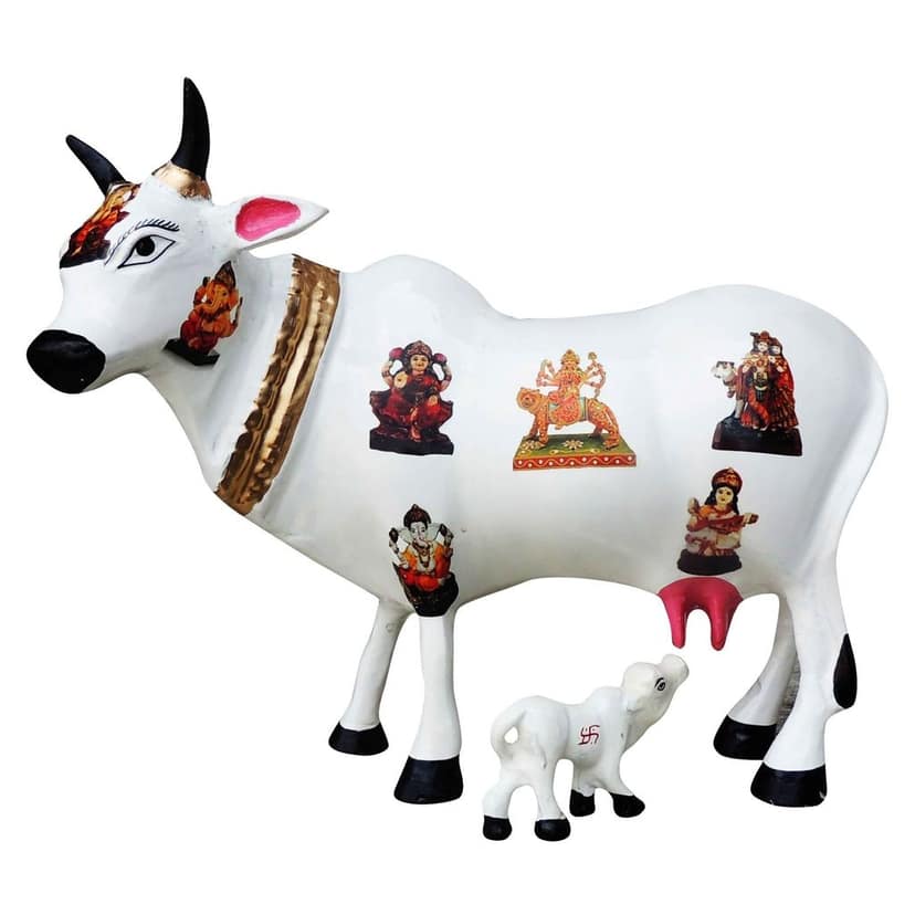 Aluminium Cow & Calf in White ? Elegant Home Statue, Height : 11 Inch (ASMAS252 D) view 2