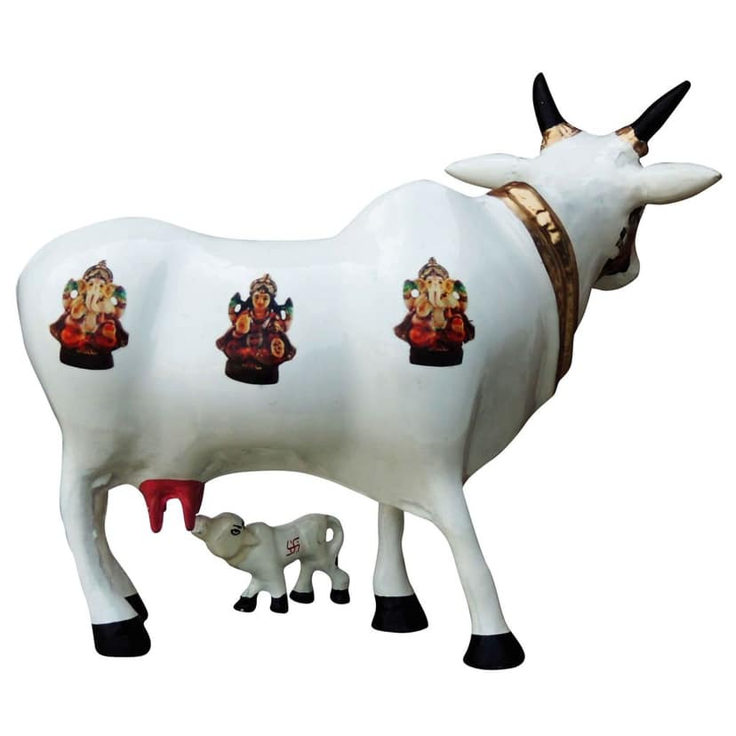 Aluminium Cow & Calf in White ? Elegant Home Statue, Height : 11 Inch (ASMAS252 D) view 3