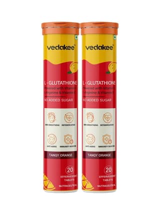 Vedakee L-Glutathione Effervescent Tablets (Orange, Tablets) | Vitamin C & E for Skin Glow, Hydration, Detox, and Antioxidant Support | Glutathione 600mg with Hyaluronic Acid & Biotin