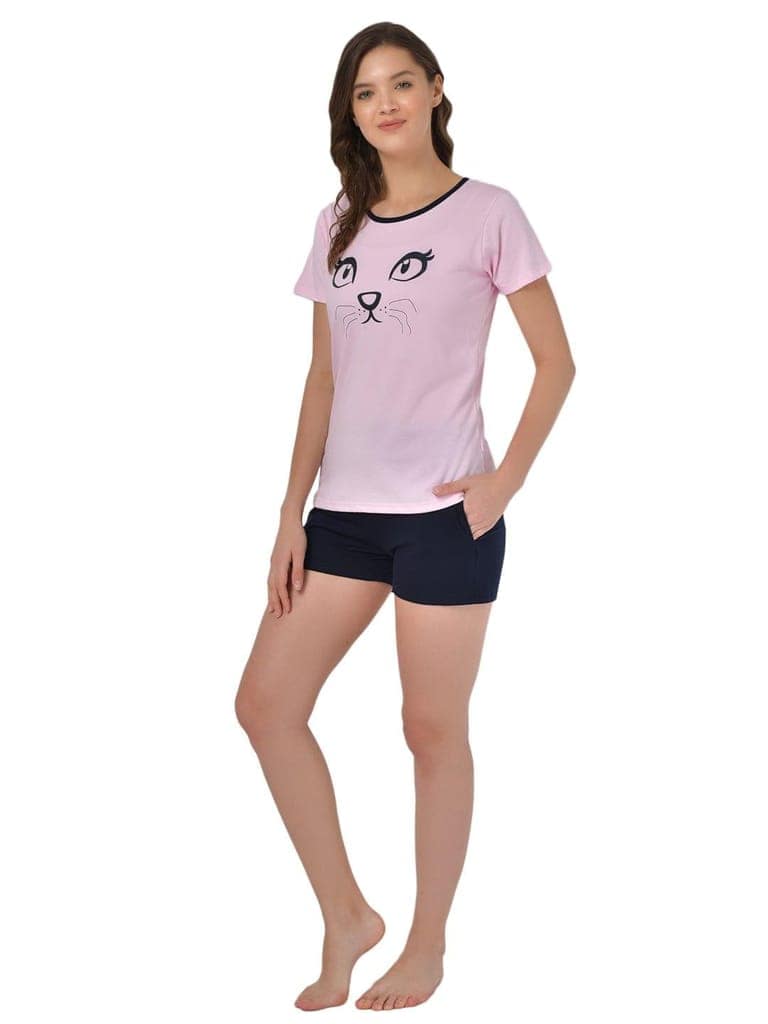 Klamotten Women's Pink Blue Graphic Printed Top Shorts Set GM03Rb view 3