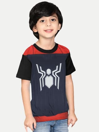 Boys Black Spiderman Printed T-shirt