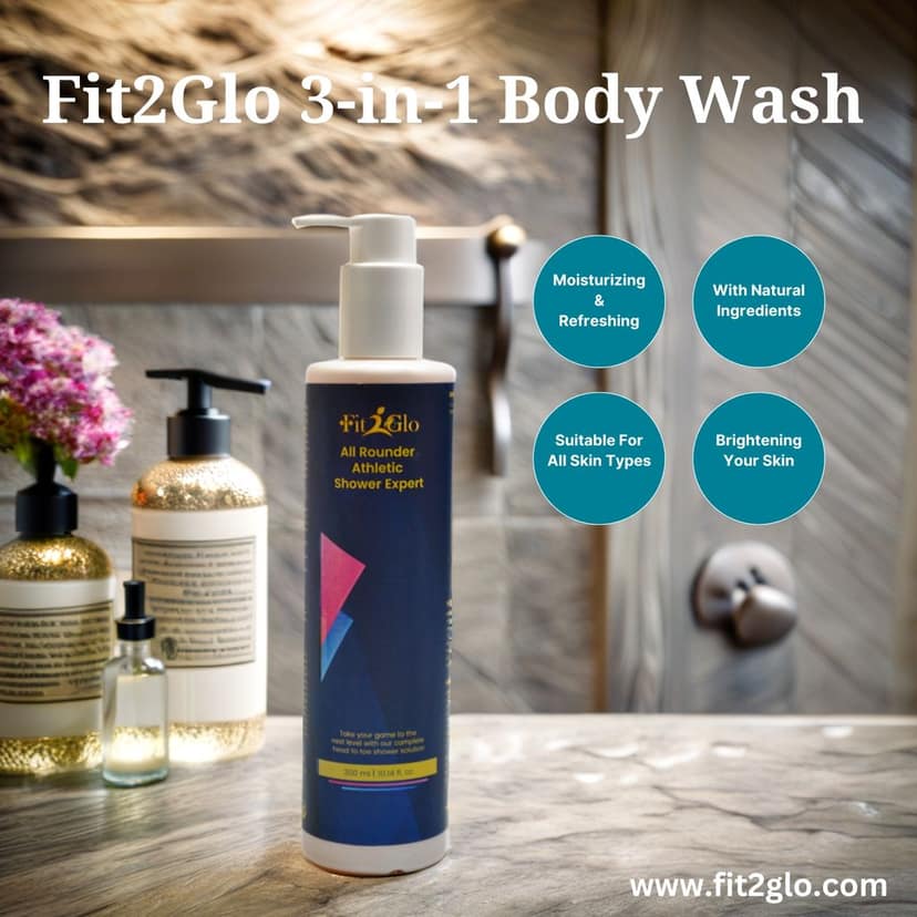 Fit2Glo Athletic 3 In 1 Hair, Face & Body Wash For Women & Men, Refreshing Head To Toe Shower Gel With Neem, Turmeric, Aloe-Vera, Removes Toxins & Bacteria, Paraben Free | Unisex Body Wash | 300 ML view 3