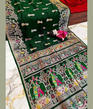 KALIPATRA Art Silk Solid Baluchari Saree With Unstitched Blouse Piece ( Green )