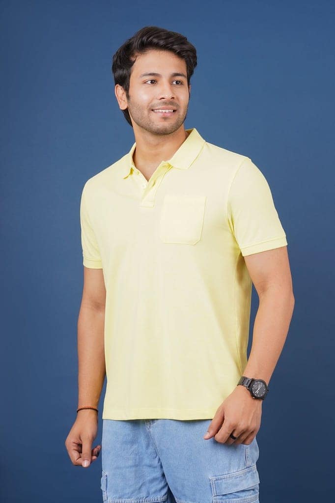 Men's Lt Yellow Pocket Polo T-Shirt view 2