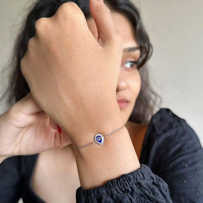 Silver Dark Evil Eye Drop Bracelet view 2