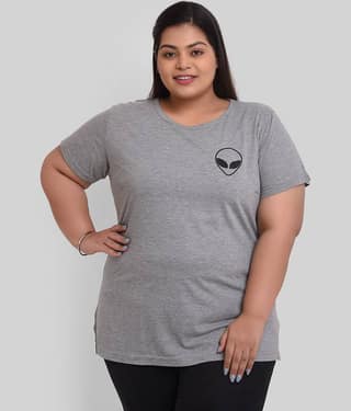 Neo Garments Women Cotton Self Design Regular Fit Round Neck T-Shirt ( Grey )