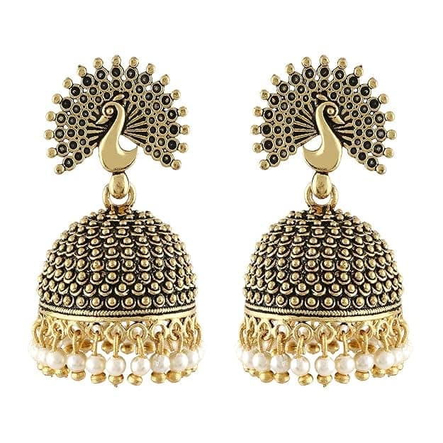 Peacock Pearl Jhumka Earrings