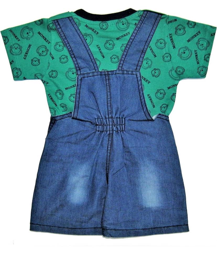 Wise Guys Unisex for Baby Denim Dungaree Sets ( Green & Blue ) view 2
