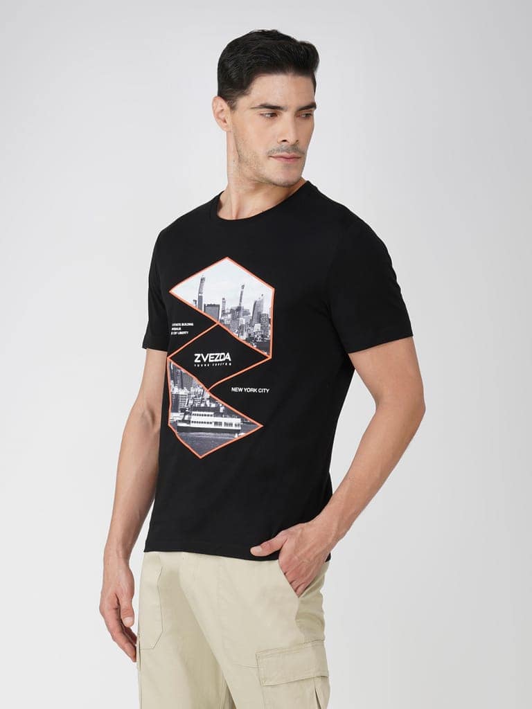 Men’s Pure Cotton Graphic T-Shirt-Black