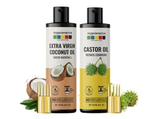 Organix Mantra Extra Virgin Coconut Oil, Castor Oil, Cold Pressed Organic Oil (Pack Of 2) - 240 Millilitre