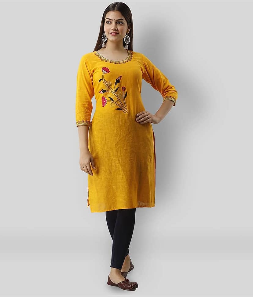 Radiksa - Yellow Cotton Women's Straight Kurti ( Pack of 1 )