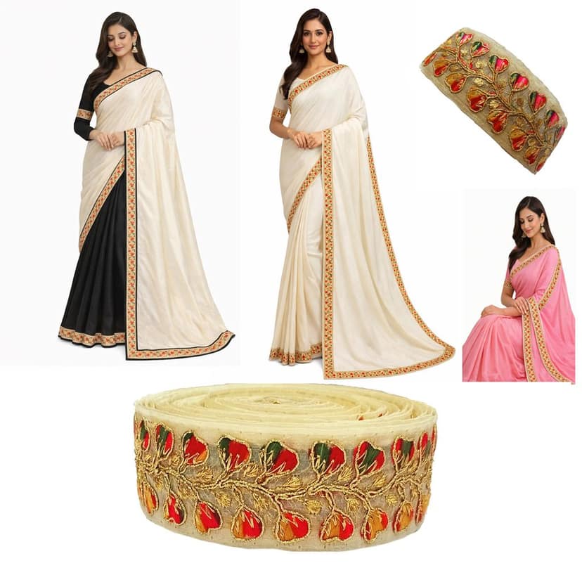 Multicolor Gota Patti Flower Lace Border Sewing Embroidery Ribbon Trim Golden Zari Cutwork Fabric Decoration Craft Clothes 3 Inch Width 9 Meter Roll For Saree Suit Bridal Dupatta Blouse Dress Choli Lehenga Anarkali Hijab Gown Kurti view 4
