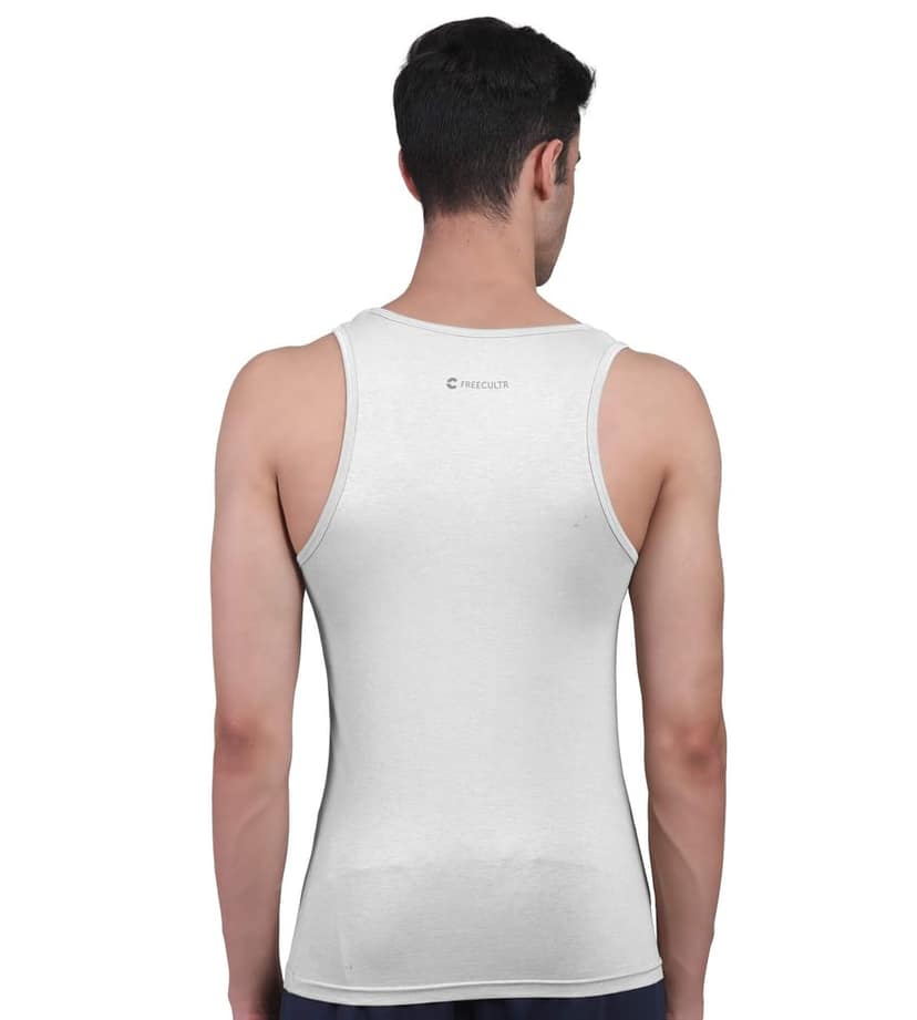 Freecultr Vest for Men | Bamboo Sleeveless, Super Soft Round Neck Gym Comfort Vest | Workout Regular Fit Innerwear | Breathable Sando with Long Hemline Pack of 1-White view 4