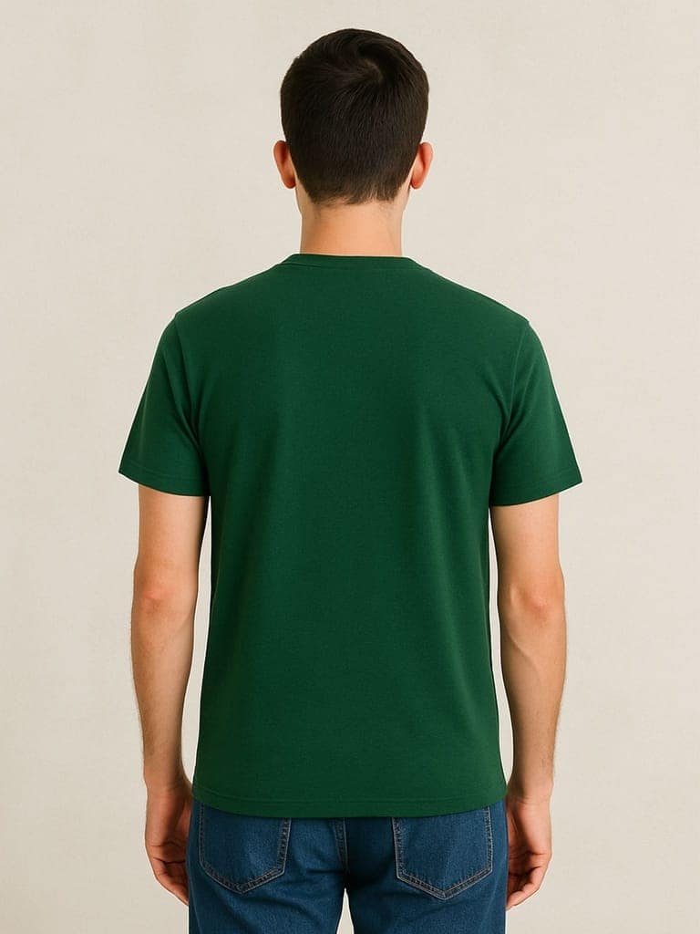 Cotton Green Plain Round neck T-Shirt view 2