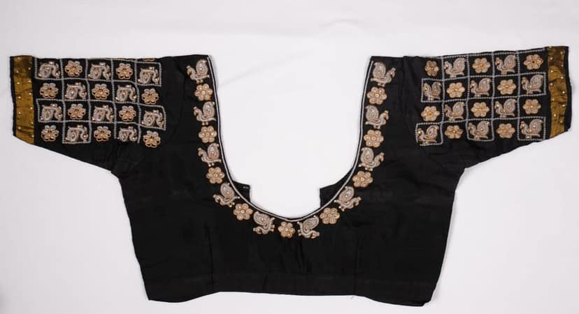 Black blouse with intricate zari embroidery view 2
