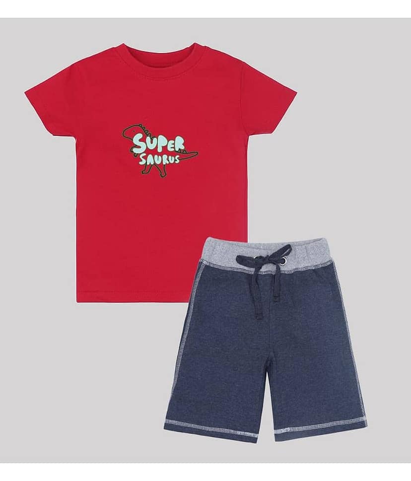 ETCHED DESIGN Pack of 1 Boys Cotton T-Shirt & Shorts Set ( Multicolor )