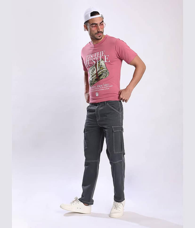 Bene Kleed Men Relaxed Mid-Rise Pure Cotton Cargos With Contrast Stitch view 5