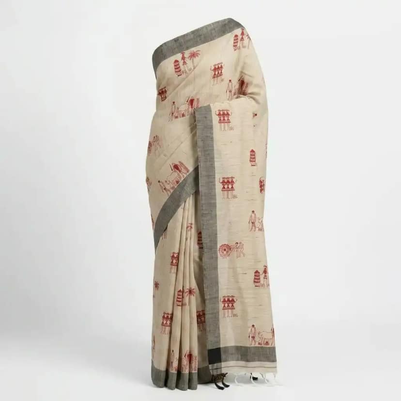 Natural Beige Sambalpuri Saree