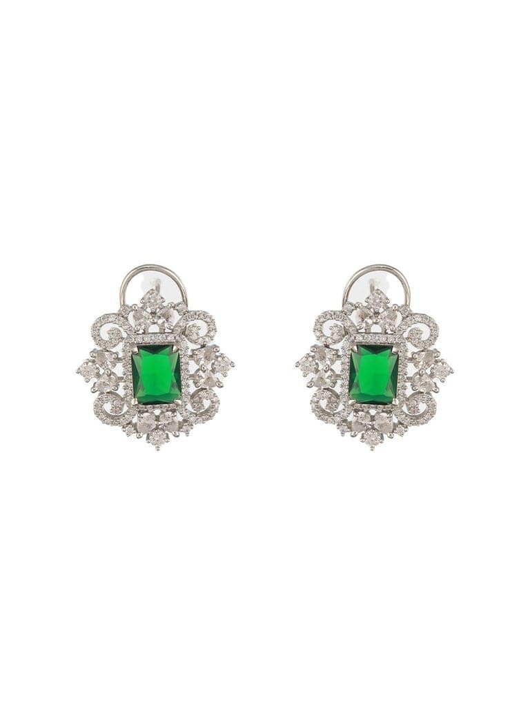 Silver Plated Emarald Green CZ Studded Designer Luxe Pendant Jewellery Set view 6