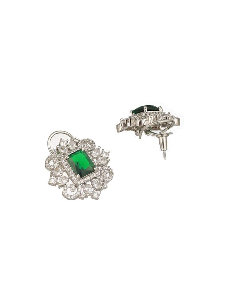 Silver Plated Emarald Green CZ Studded Designer Luxe Pendant Jewellery Set view 7