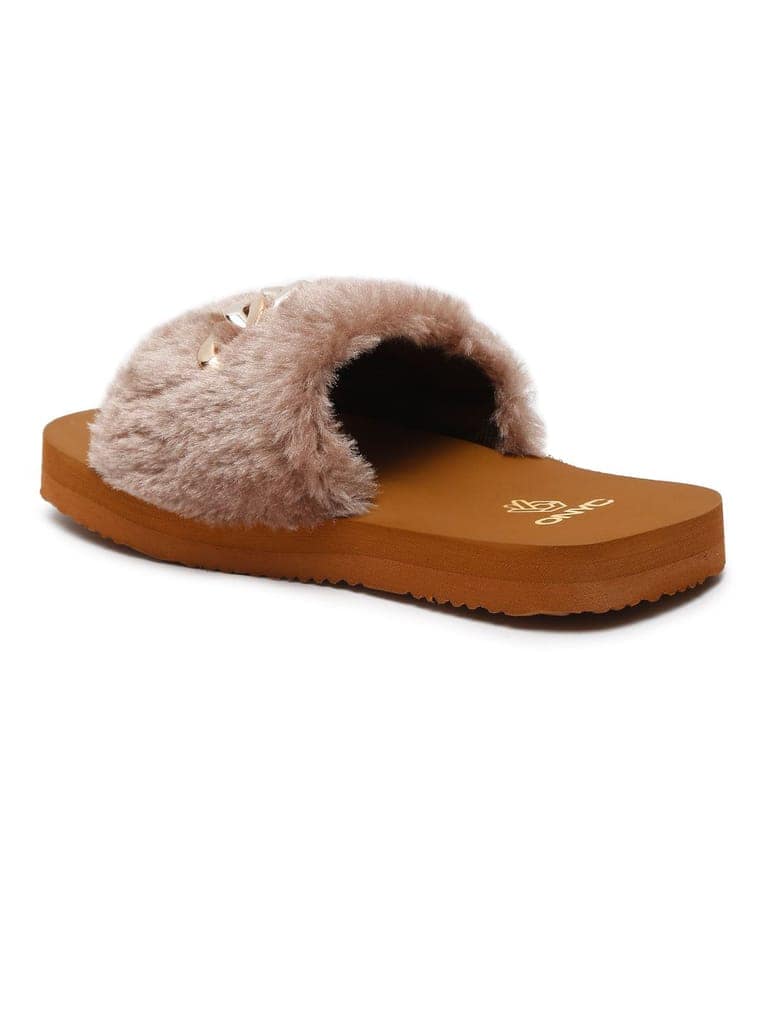 ONYC SuperComfy Brown Fur Sliders for Girls view 3