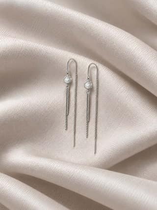 AXORA LIFE 925 Sterling Silver Elegant Silver Threader with Crystal Stud & Dual Chain Drop Earring