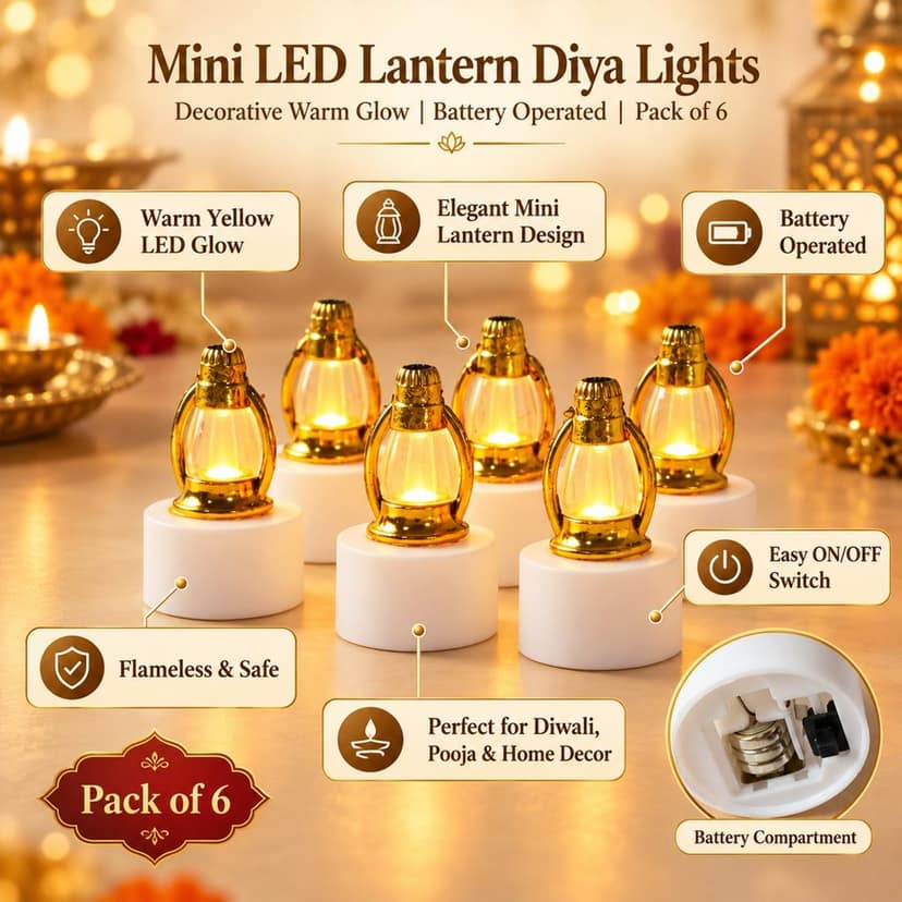 Mini Lantern LED Decorative Candle Lamps for Festive Home Decor (6 Pc Set) view 2