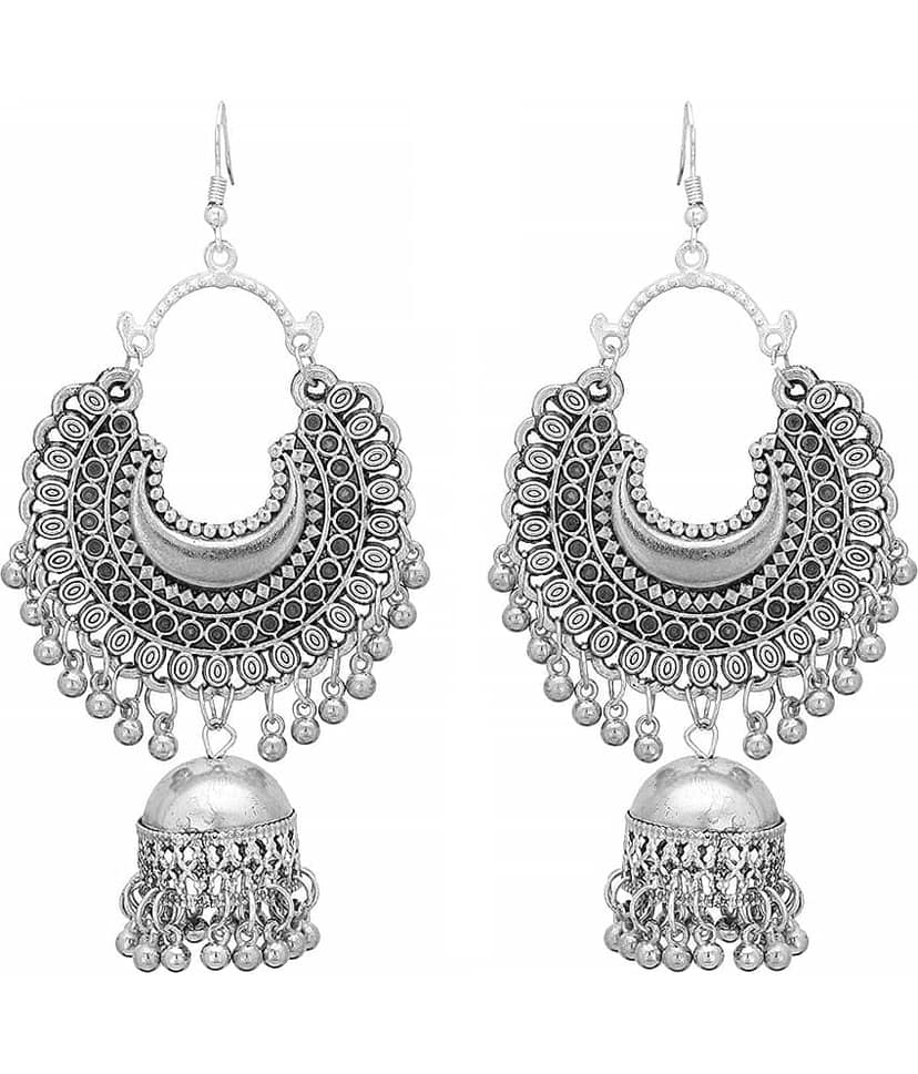 Samridhi DC Silver Jhumki Earrings ( Pack of 3 ) view 2