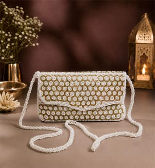 Handcrafted Zari Zardozi Satin Hand Clutch