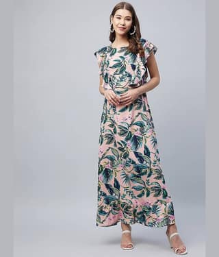 StyleStone Women Polyester Printed Fit & Flare Dress ( Green )