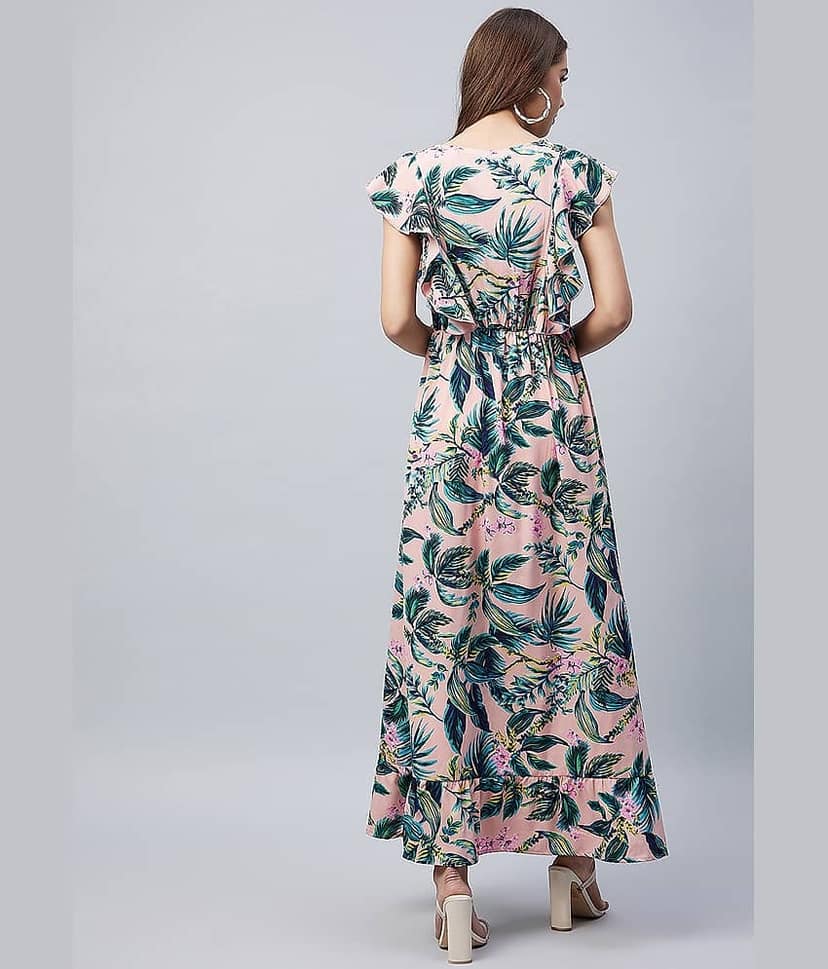 StyleStone Women Polyester Printed Fit & Flare Dress ( Green ) view 2